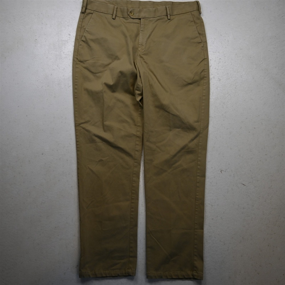 Peter England 34x30 Khaki Stretch Slim Fit Flat Front Chino Mens Pants